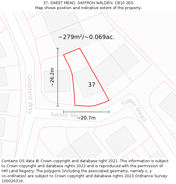 37, SWEET MEAD, SAFFRON WALDEN, CB10 2EG: Plot and title map