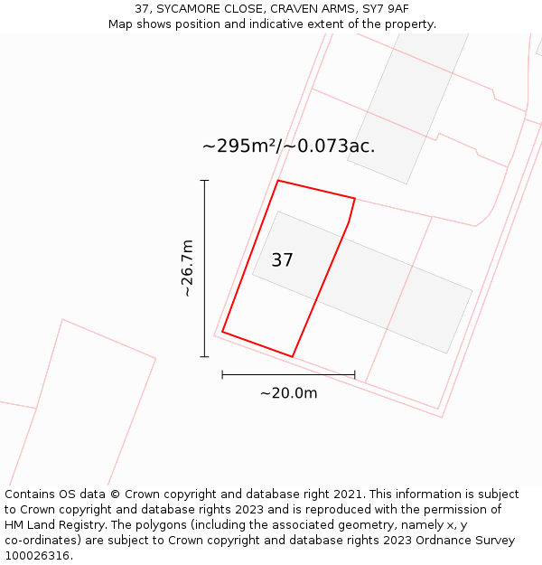 37, SYCAMORE CLOSE, CRAVEN ARMS, SY7 9AF: Plot and title map