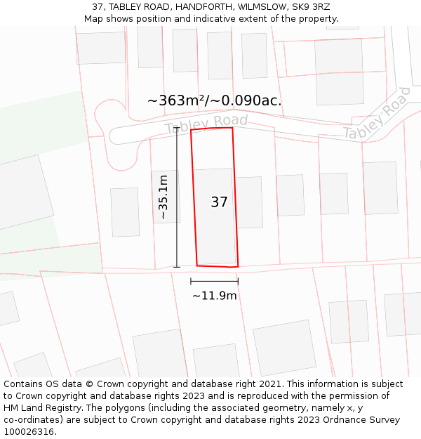 37, TABLEY ROAD, HANDFORTH, WILMSLOW, SK9 3RZ: Plot and title map