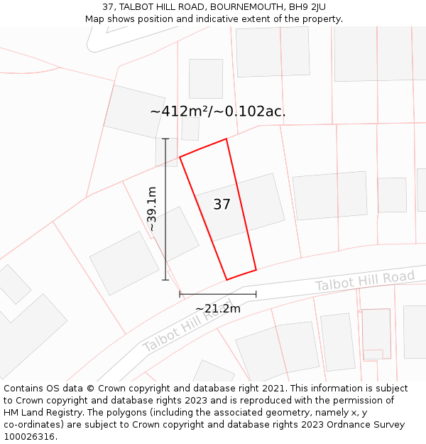 37, TALBOT HILL ROAD, BOURNEMOUTH, BH9 2JU: Plot and title map