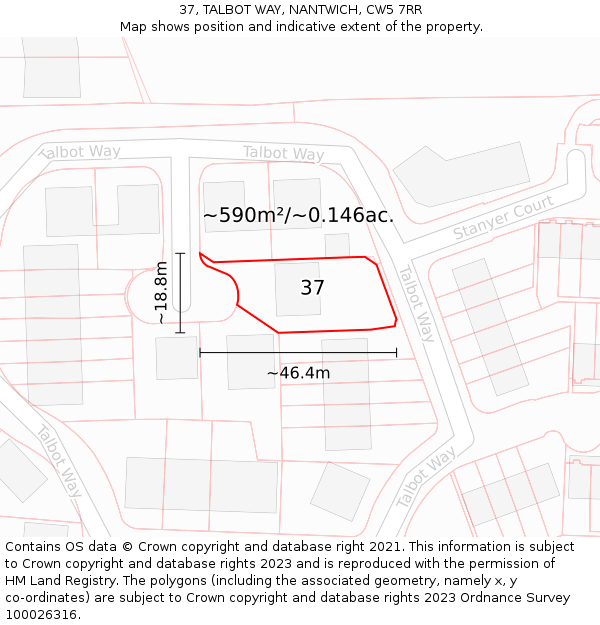 37, TALBOT WAY, NANTWICH, CW5 7RR: Plot and title map
