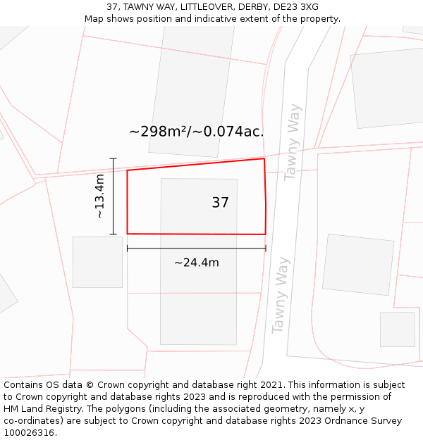 37, TAWNY WAY, LITTLEOVER, DERBY, DE23 3XG: Plot and title map