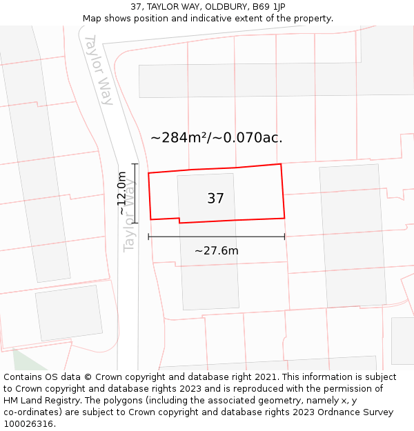 37, TAYLOR WAY, OLDBURY, B69 1JP: Plot and title map