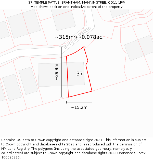 37, TEMPLE PATTLE, BRANTHAM, MANNINGTREE, CO11 1RW: Plot and title map