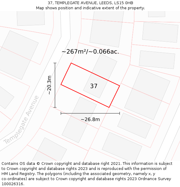 37, TEMPLEGATE AVENUE, LEEDS, LS15 0HB: Plot and title map