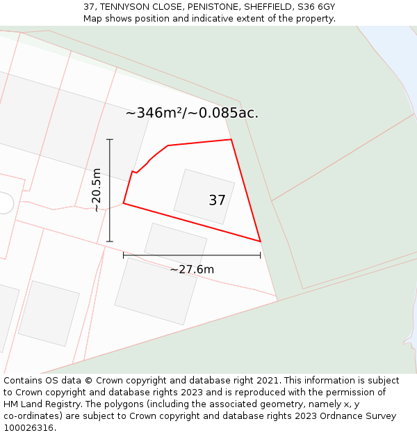 37, TENNYSON CLOSE, PENISTONE, SHEFFIELD, S36 6GY: Plot and title map