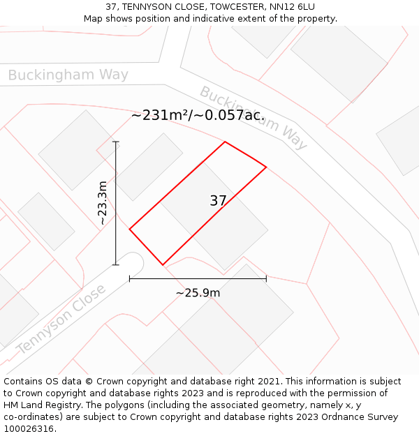 37, TENNYSON CLOSE, TOWCESTER, NN12 6LU: Plot and title map
