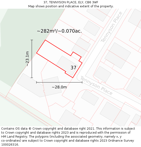 37, TENNYSON PLACE, ELY, CB6 3WF: Plot and title map