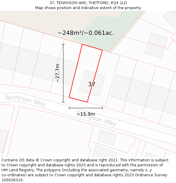 37, TENNYSON WAY, THETFORD, IP24 1LD: Plot and title map