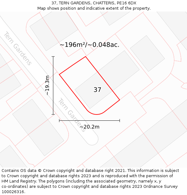 37, TERN GARDENS, CHATTERIS, PE16 6DX: Plot and title map