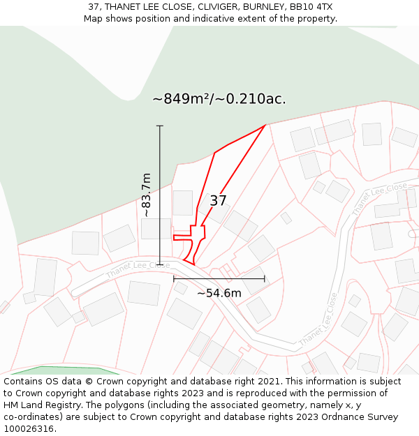 37, THANET LEE CLOSE, CLIVIGER, BURNLEY, BB10 4TX: Plot and title map