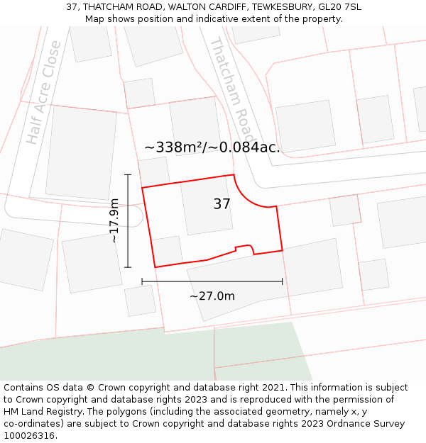 37, THATCHAM ROAD, WALTON CARDIFF, TEWKESBURY, GL20 7SL: Plot and title map