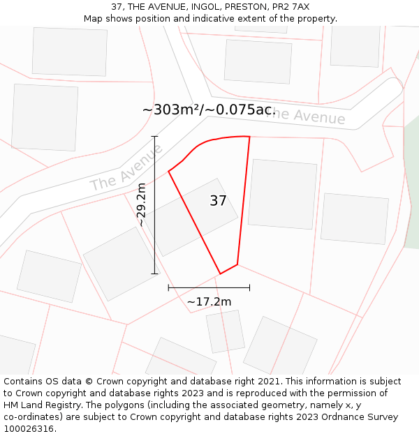 37, THE AVENUE, INGOL, PRESTON, PR2 7AX: Plot and title map