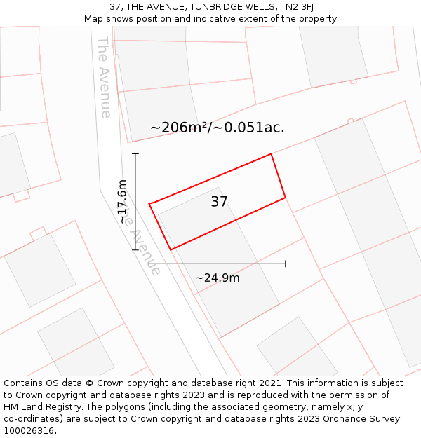 37, THE AVENUE, TUNBRIDGE WELLS, TN2 3FJ: Plot and title map