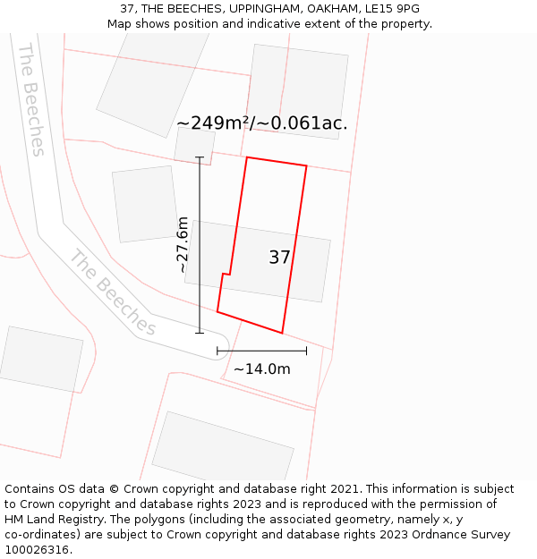 37, THE BEECHES, UPPINGHAM, OAKHAM, LE15 9PG: Plot and title map