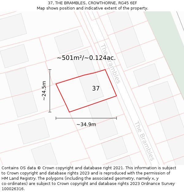 37, THE BRAMBLES, CROWTHORNE, RG45 6EF: Plot and title map