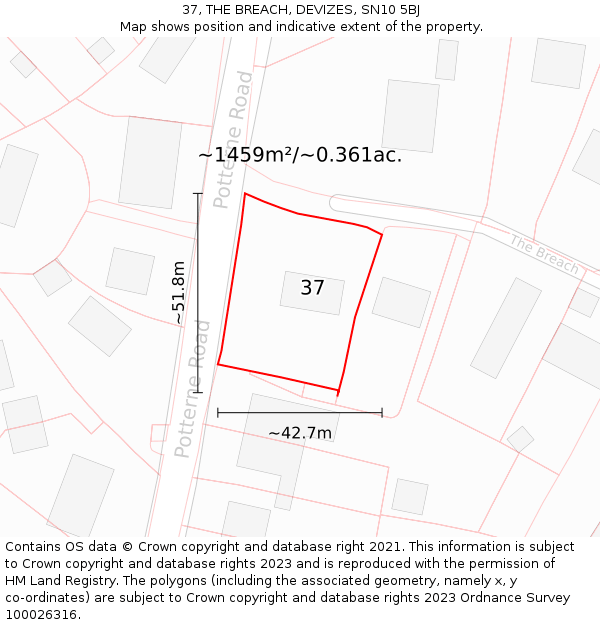 37, THE BREACH, DEVIZES, SN10 5BJ: Plot and title map