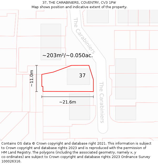 37, THE CARABINIERS, COVENTRY, CV3 1PW: Plot and title map