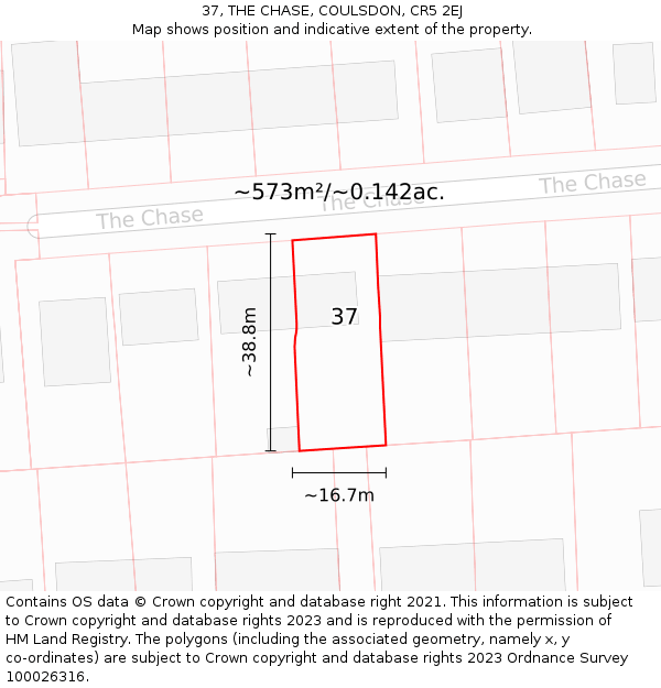 37, THE CHASE, COULSDON, CR5 2EJ: Plot and title map