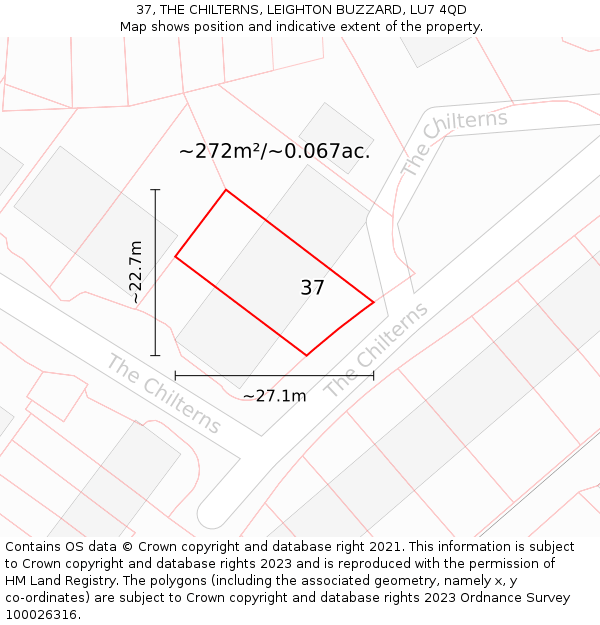 37, THE CHILTERNS, LEIGHTON BUZZARD, LU7 4QD: Plot and title map