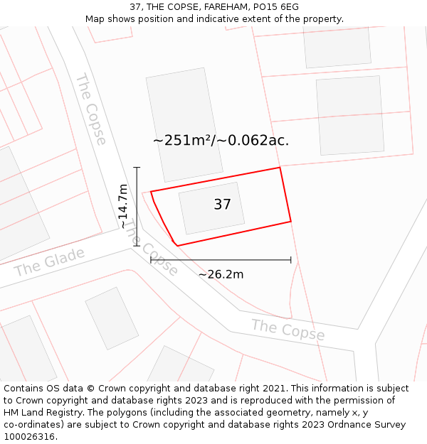 37, THE COPSE, FAREHAM, PO15 6EG: Plot and title map