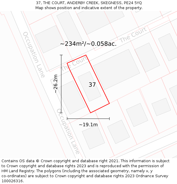 37, THE COURT, ANDERBY CREEK, SKEGNESS, PE24 5YQ: Plot and title map