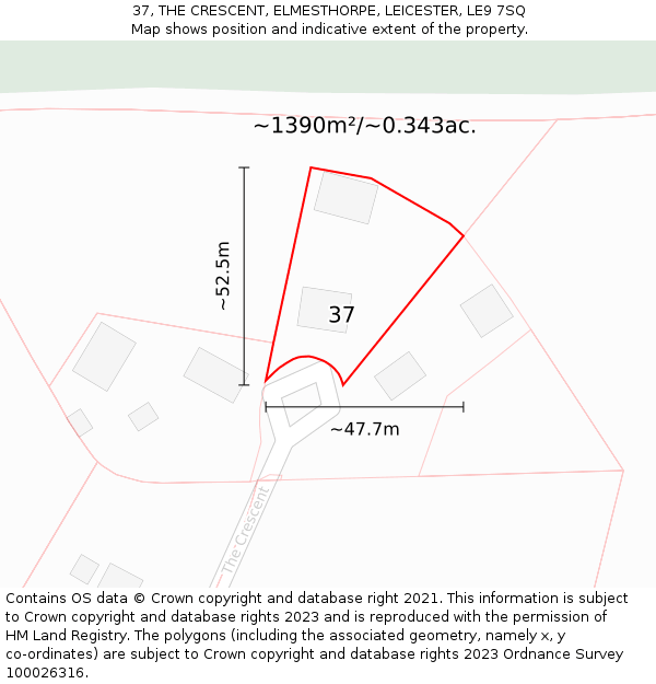 37, THE CRESCENT, ELMESTHORPE, LEICESTER, LE9 7SQ: Plot and title map