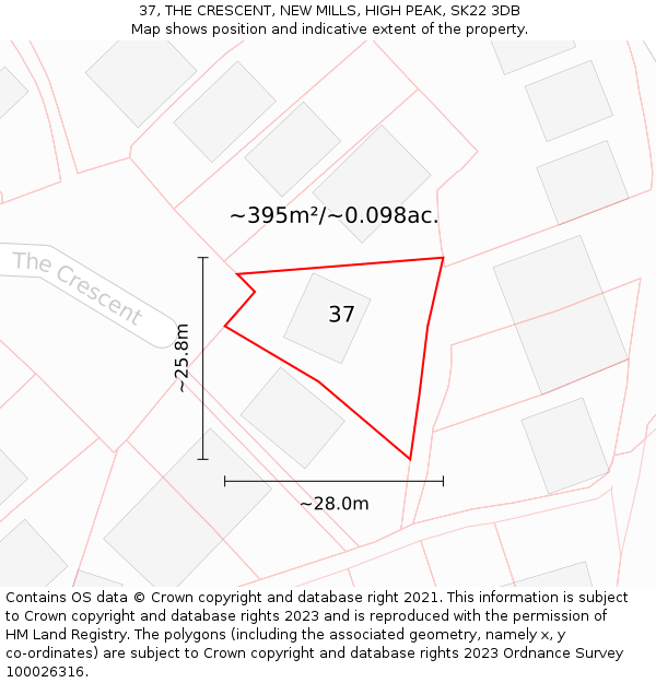 37, THE CRESCENT, NEW MILLS, HIGH PEAK, SK22 3DB: Plot and title map