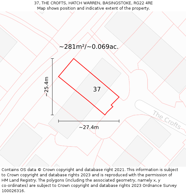 37, THE CROFTS, HATCH WARREN, BASINGSTOKE, RG22 4RE: Plot and title map