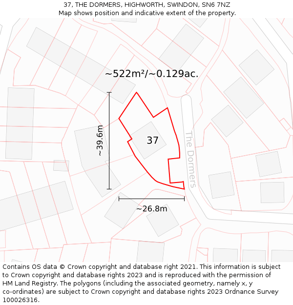 37, THE DORMERS, HIGHWORTH, SWINDON, SN6 7NZ: Plot and title map