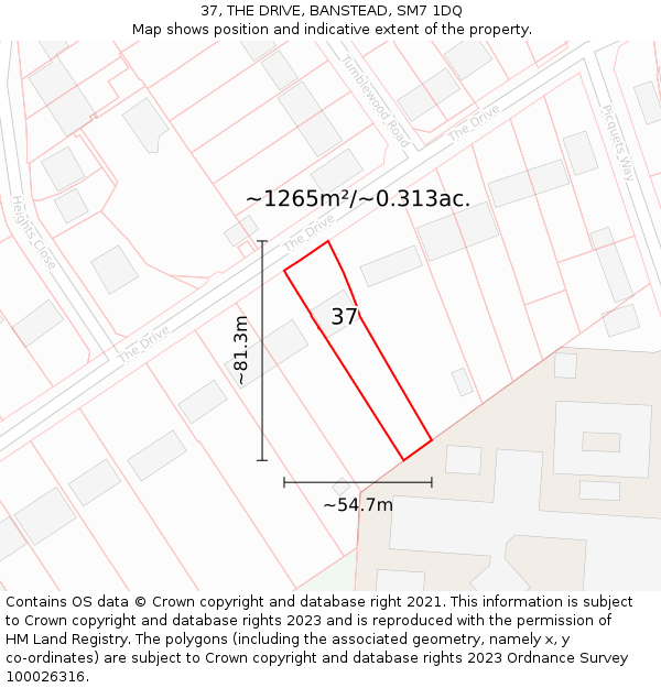 37, THE DRIVE, BANSTEAD, SM7 1DQ: Plot and title map