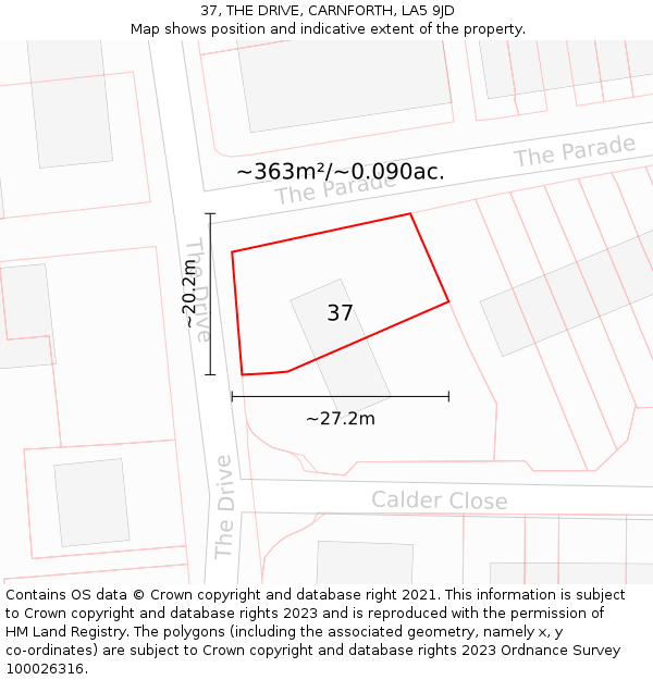37, THE DRIVE, CARNFORTH, LA5 9JD: Plot and title map