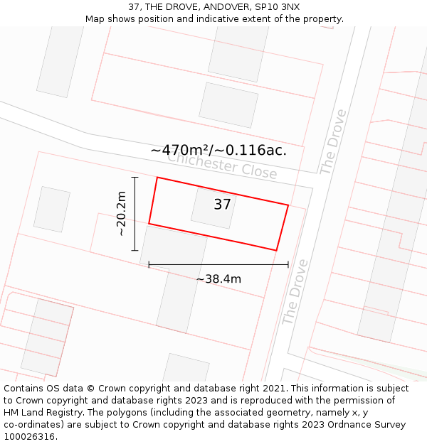 37, THE DROVE, ANDOVER, SP10 3NX: Plot and title map
