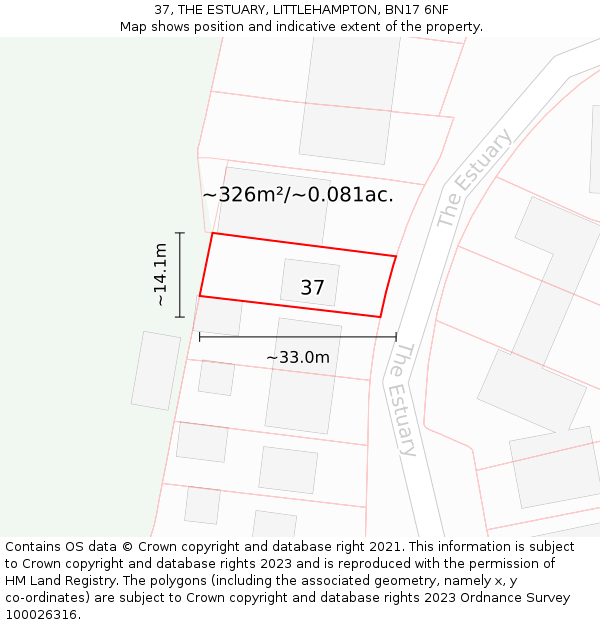 37, THE ESTUARY, LITTLEHAMPTON, BN17 6NF: Plot and title map