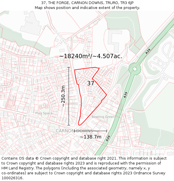37, THE FORGE, CARNON DOWNS, TRURO, TR3 6JP: Plot and title map