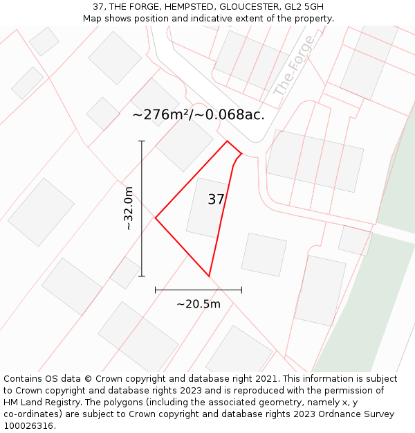 37, THE FORGE, HEMPSTED, GLOUCESTER, GL2 5GH: Plot and title map