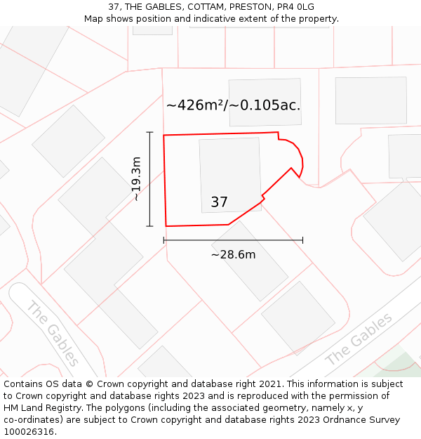 37, THE GABLES, COTTAM, PRESTON, PR4 0LG: Plot and title map