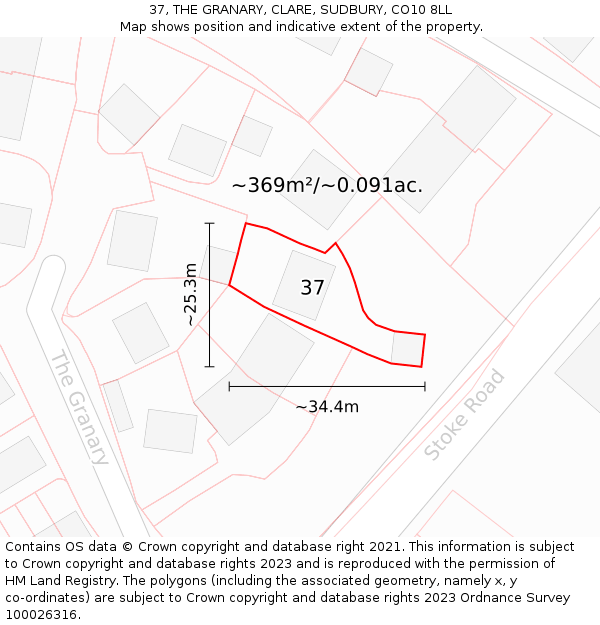 37, THE GRANARY, CLARE, SUDBURY, CO10 8LL: Plot and title map