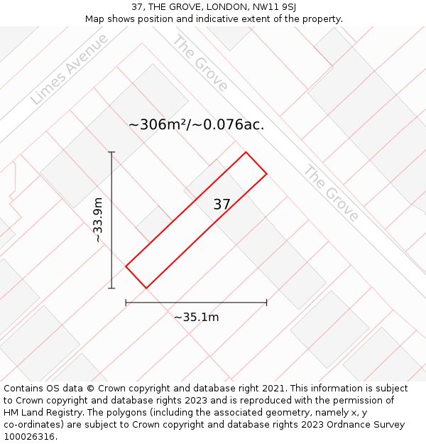 37, THE GROVE, LONDON, NW11 9SJ: Plot and title map