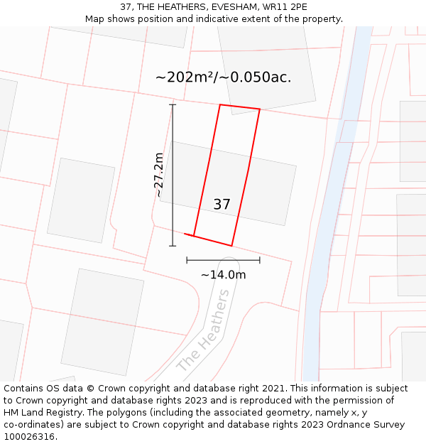 37, THE HEATHERS, EVESHAM, WR11 2PE: Plot and title map