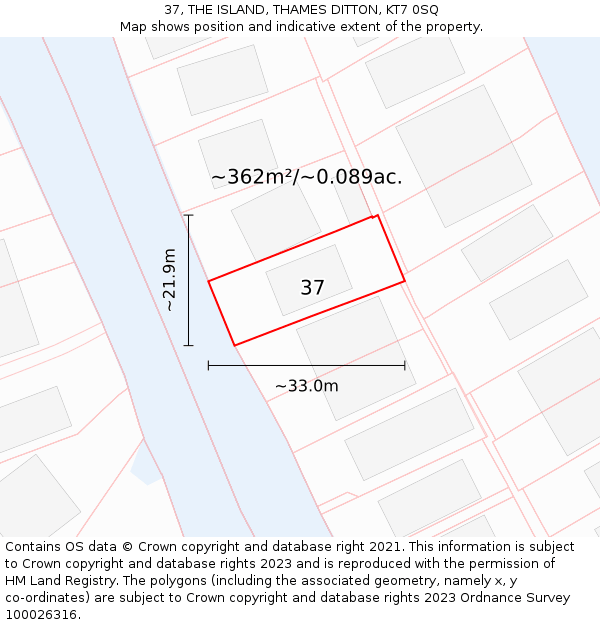 37, THE ISLAND, THAMES DITTON, KT7 0SQ: Plot and title map