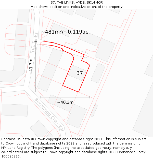 37, THE LINKS, HYDE, SK14 4GR: Plot and title map