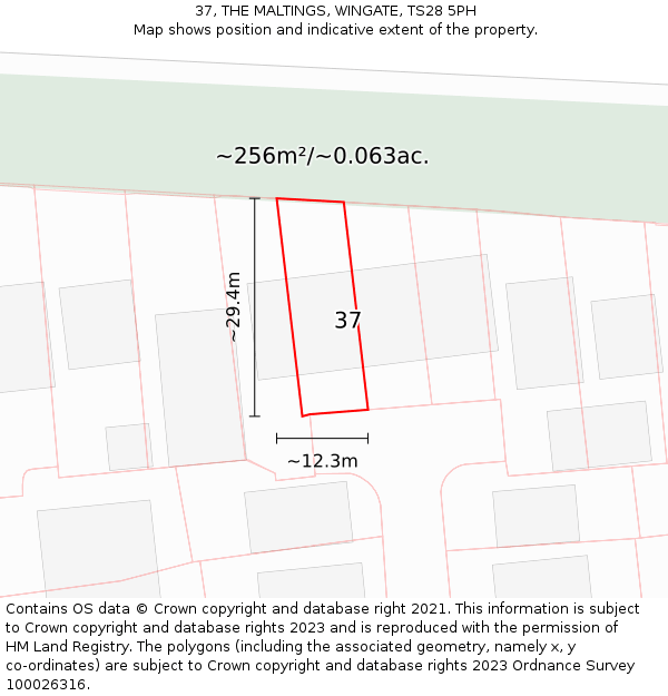 37, THE MALTINGS, WINGATE, TS28 5PH: Plot and title map