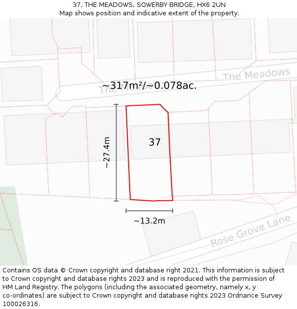 37, THE MEADOWS, SOWERBY BRIDGE, HX6 2UN: Plot and title map