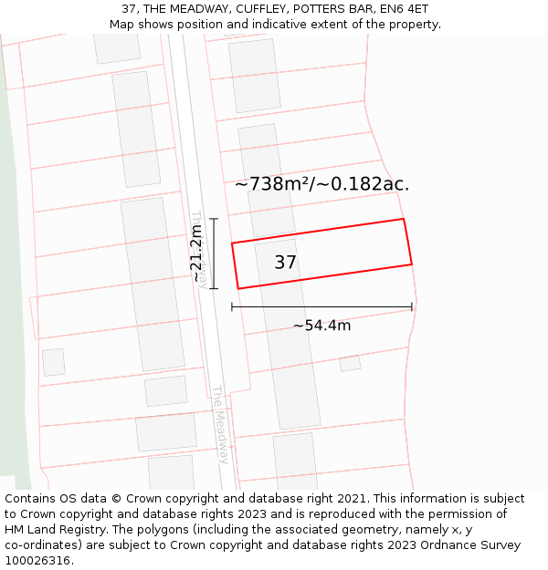 37, THE MEADWAY, CUFFLEY, POTTERS BAR, EN6 4ET: Plot and title map