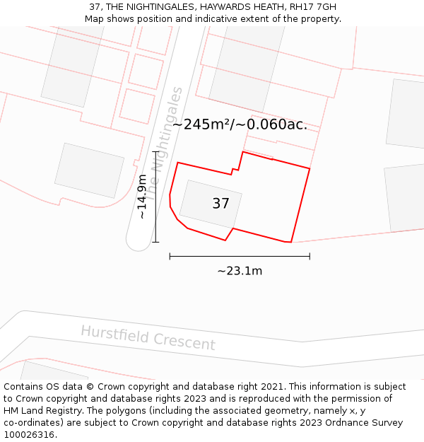 37, THE NIGHTINGALES, HAYWARDS HEATH, RH17 7GH: Plot and title map