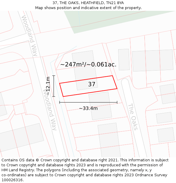 37, THE OAKS, HEATHFIELD, TN21 8YA: Plot and title map