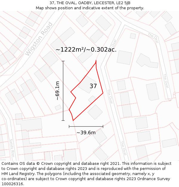 37, THE OVAL, OADBY, LEICESTER, LE2 5JB: Plot and title map