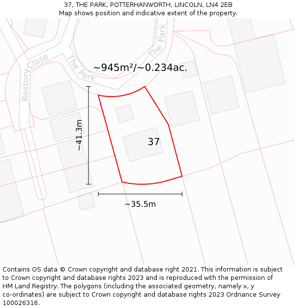 37, THE PARK, POTTERHANWORTH, LINCOLN, LN4 2EB: Plot and title map