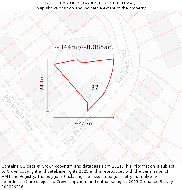 37, THE PASTURES, OADBY, LEICESTER, LE2 4QD: Plot and title map
